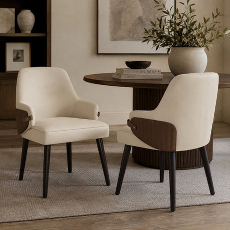 Modern Beige Brown Fabric Dining Chairs (2) | OROA