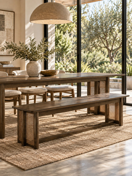 Walnut and Rattan Dining Bench | Maison Naturelle
