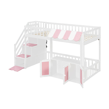 Twin Size Loft Bed with Storage Steps LED Light | OROA Kids