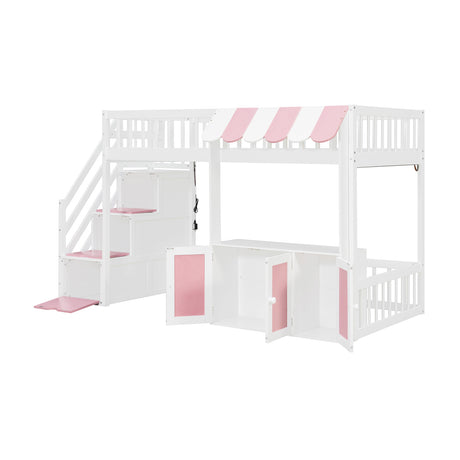 Twin Size Loft Bed with Storage Steps LED Light | OROA Kids