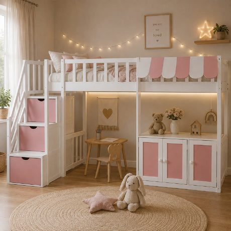 Twin Size Loft Bed with Storage Steps LED Light | OROA Kids