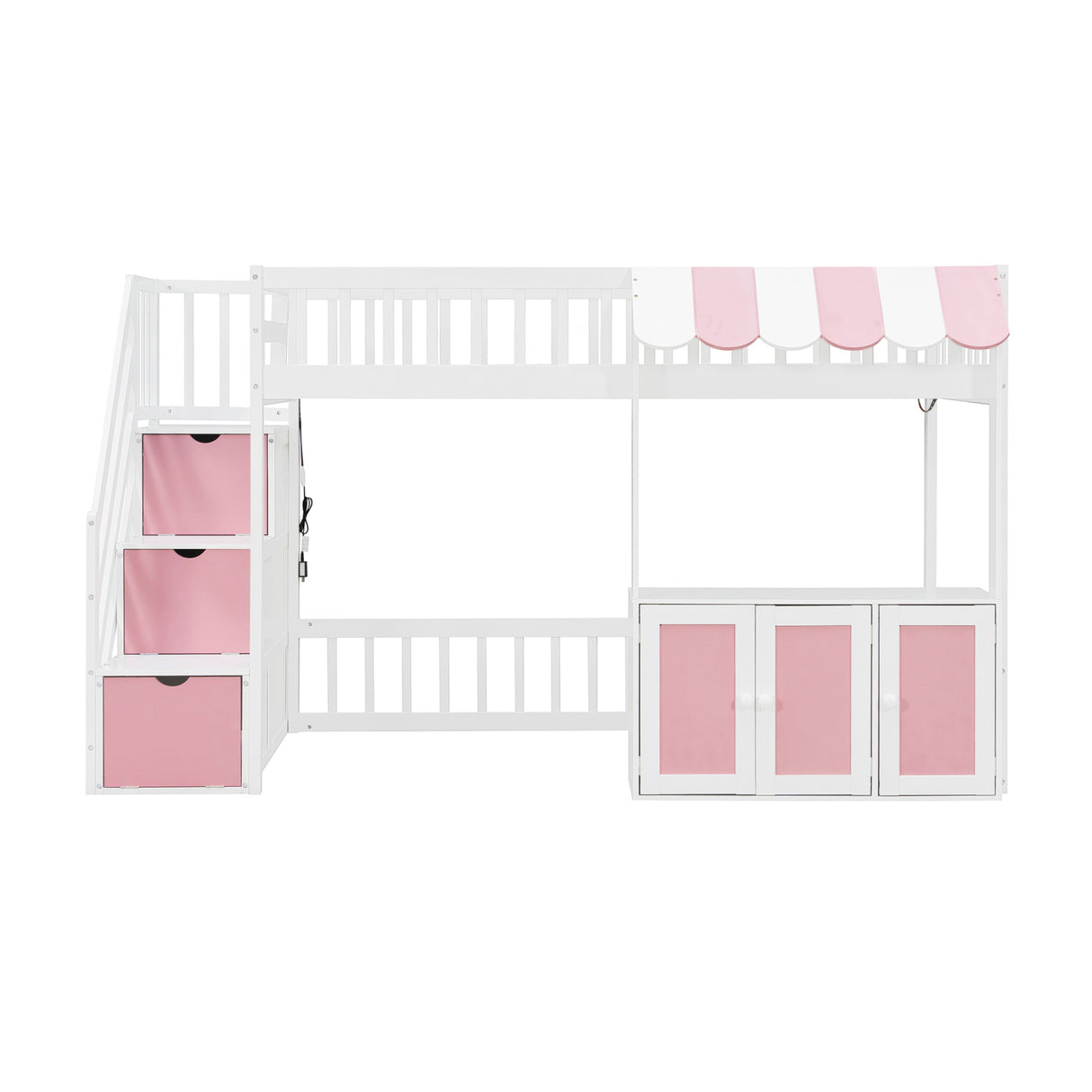 Twin Size Loft Bed with Storage Steps LED Light | OROA Kids