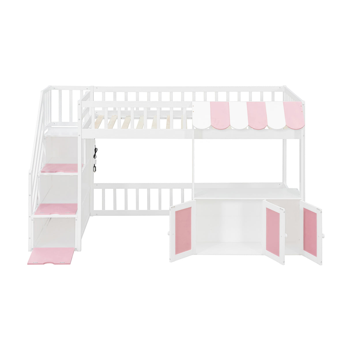 Twin Size Loft Bed with Storage Steps LED Light | OROA Kids