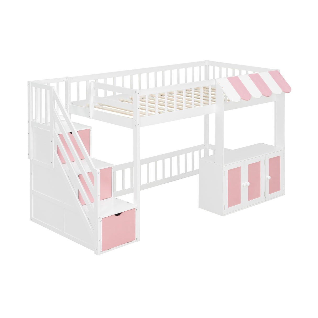 Twin Size Loft Bed with Storage Steps LED Light | OROA Kids