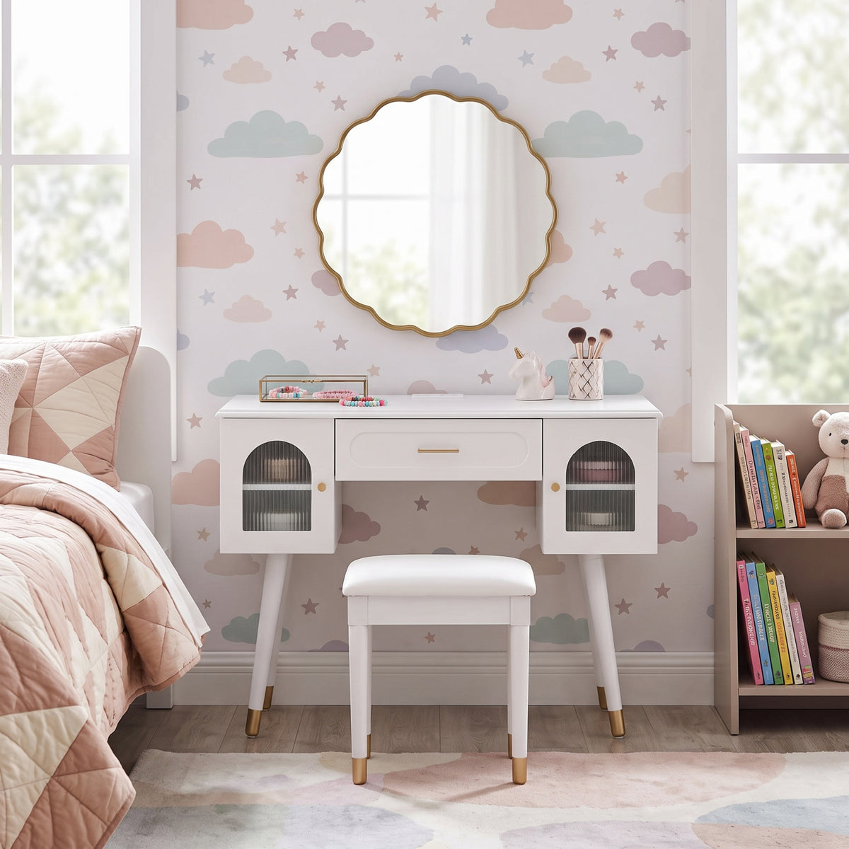 Modern White Vanity Makeup Table and Chair Set | OROA Kids