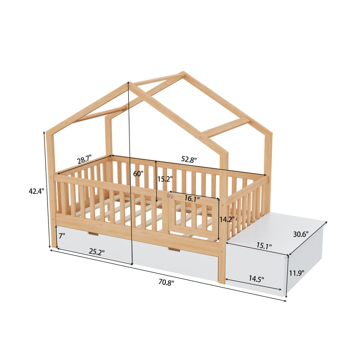 Solid Wood Bed Frame with Storage | OROA Kids