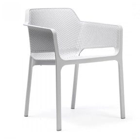 Square Perforated Outdoor Dining Armchair – Net – outdoor front view