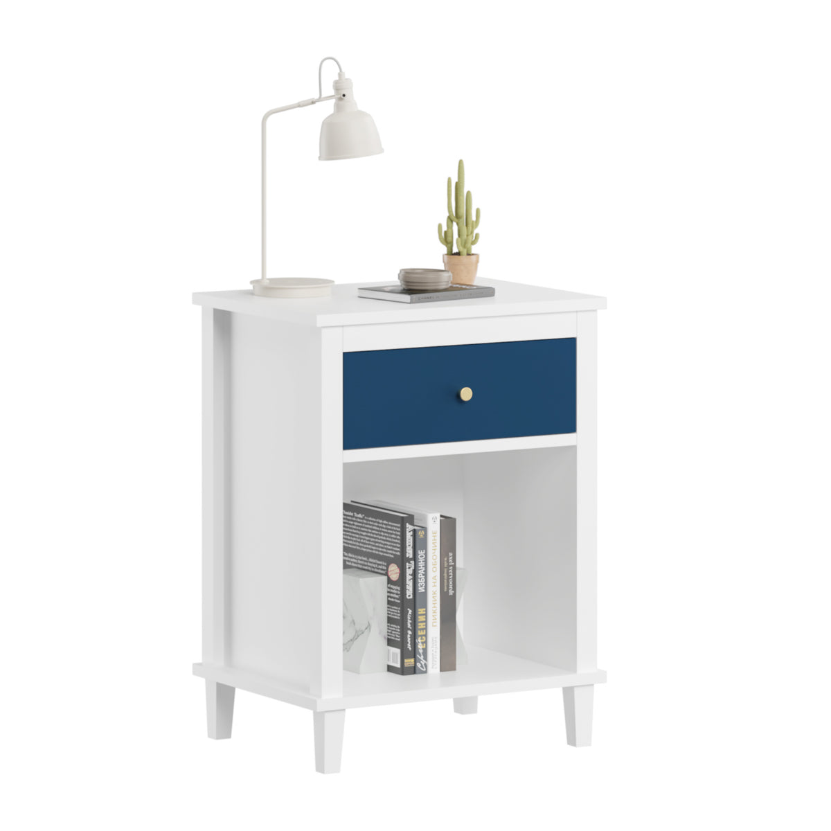 White Navy Wooden Nightstand | OROA Kids