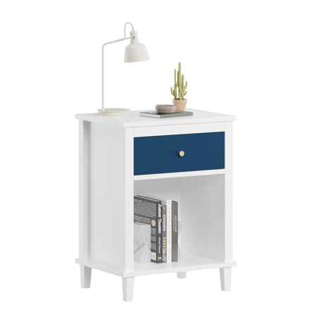 White Navy Wooden Nightstand - OROA Kids - view 6
