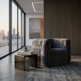 Blue Ruched Chenille Swivel Chair | Novi Living Robson