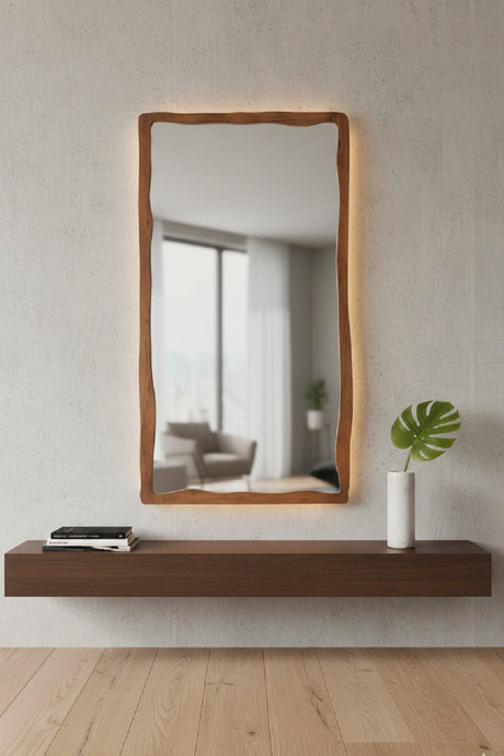 Modern European furniture - Brown Acacia Wood Mirror - www.oroa.com