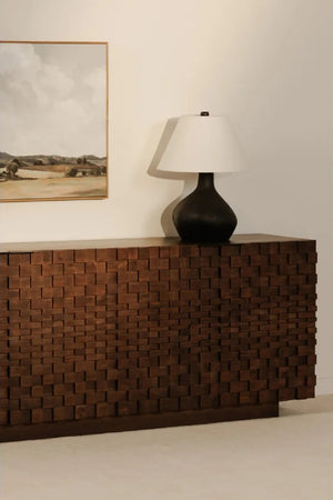 Modern European furniture - Geometric-Patterned Acacia 4-Door Sideboard - www.oroa.com