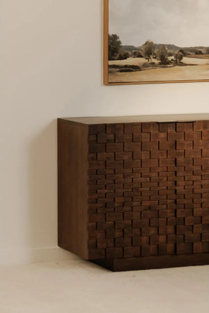 Modern European furniture - Geometric-Patterned Acacia 4-Door Sideboard - www.oroa.com