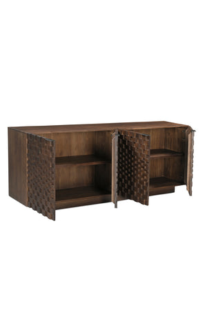 Modern European furniture - Geometric-Patterned Acacia 4-Door Sideboard - www.oroa.com