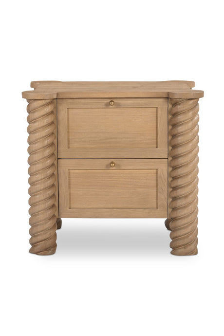 Modern European furniture - Oak Turned-Leg 2-Drawer Nightstand - www.oroa.com