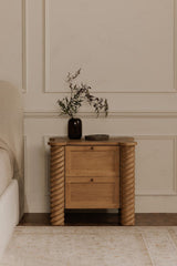 Modern European furniture - Oak Turned-Leg 2-Drawer Nightstand - www.oroa.com