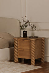 Modern European furniture - Oak Turned-Leg 2-Drawer Nightstand - www.oroa.com