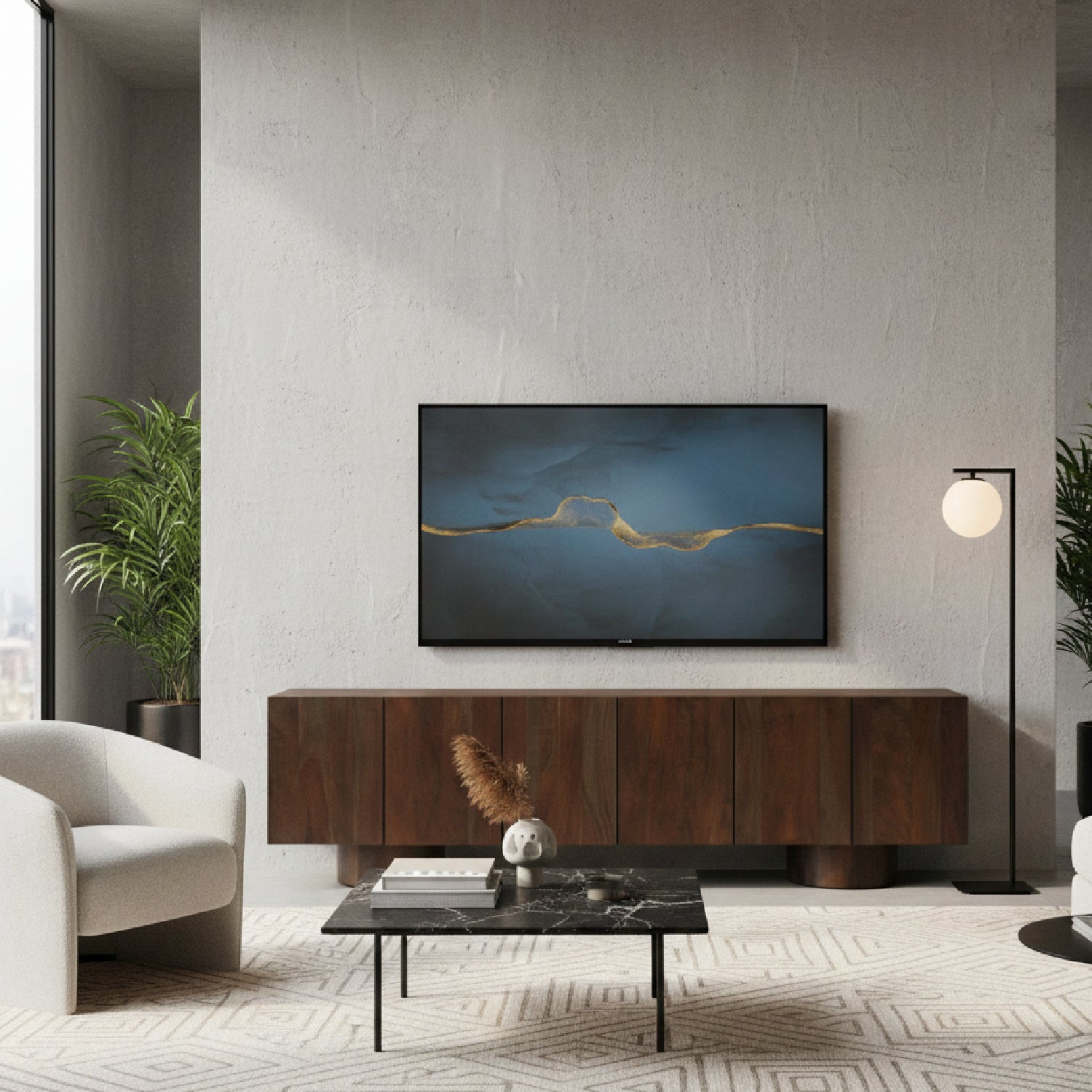 Neem Wood 6-Door Media Unit | Novi Living Hadley | OROA