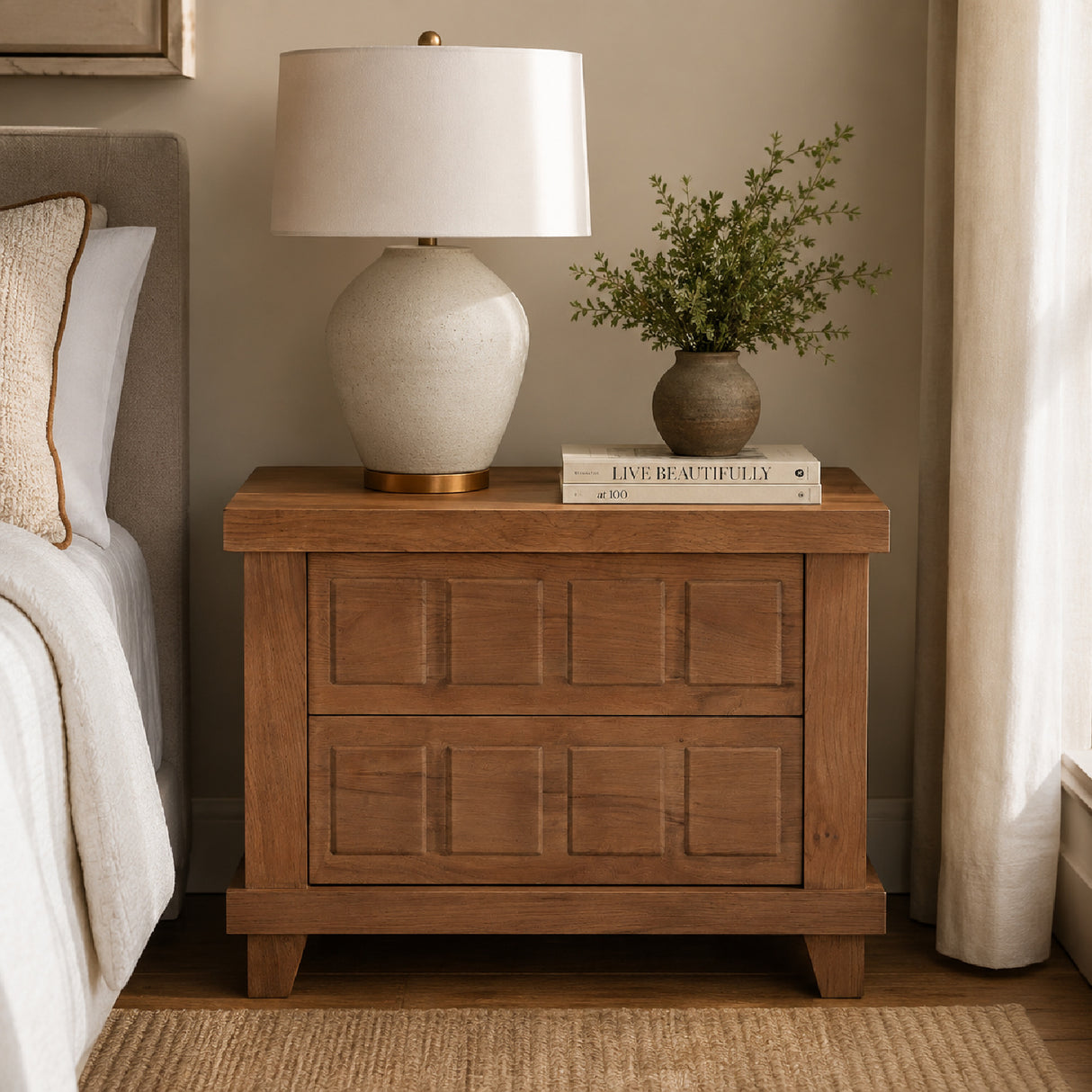 Modern European furniture - Oak Carved 2-Drawer Nightstand - www.oroa.com