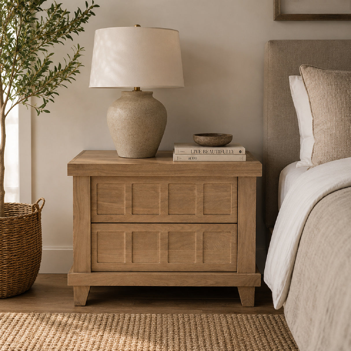 Modern European furniture - Oak Carved 2-Drawer Nightstand - www.oroa.com