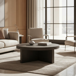 Oak Cross-Base Round Coffee Table | Novi Living Folke | Oroa.com