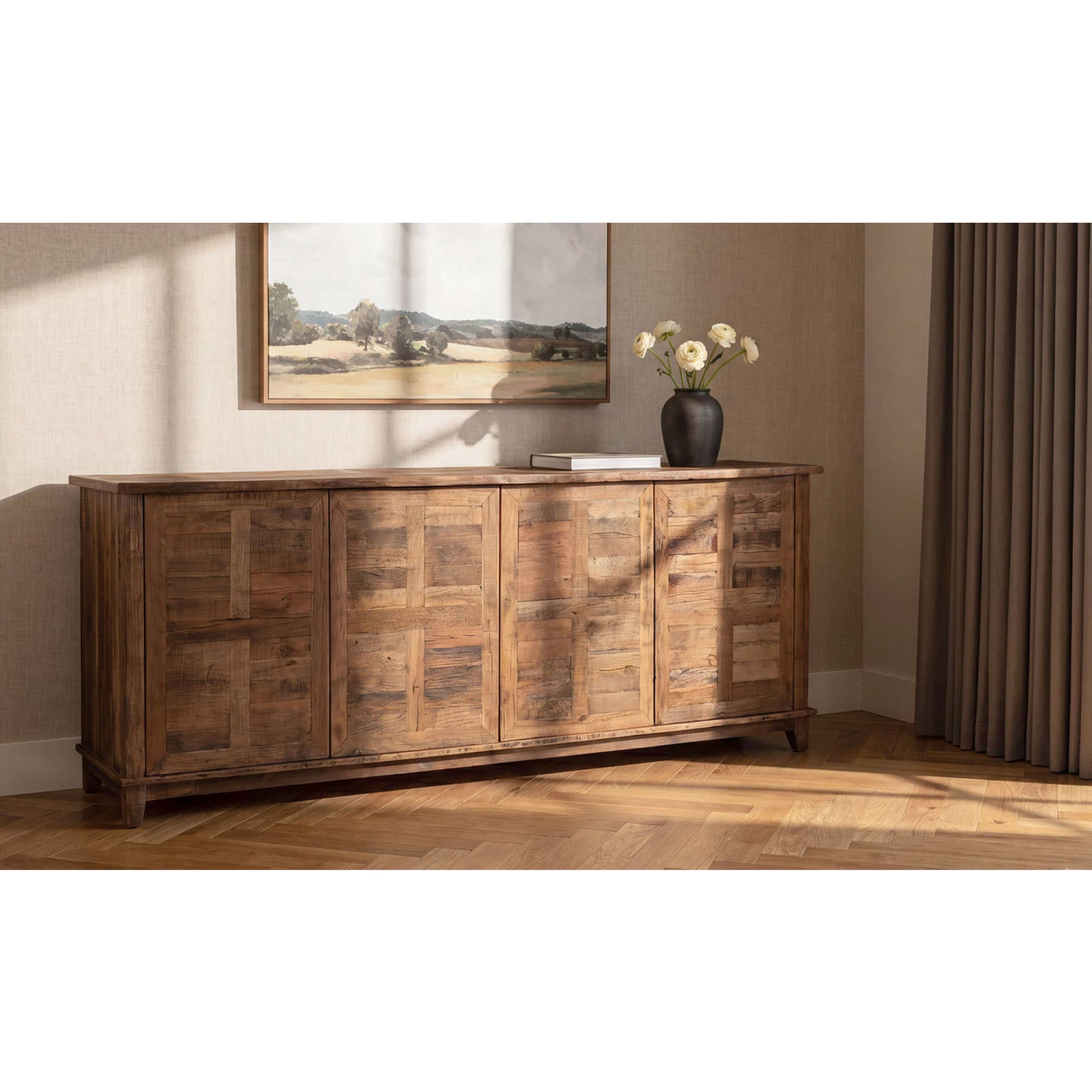 Modern or European furniture - Vintage Wooden 4-Door Sideboard - www.oroa.com