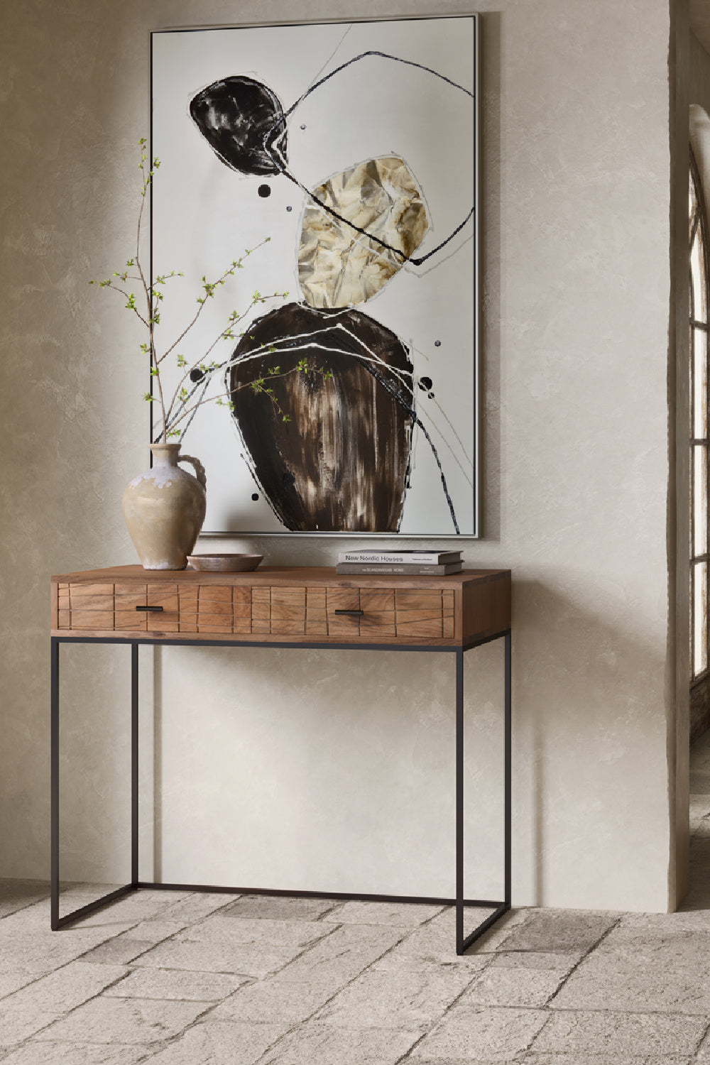 Modern European furniture - Patterned Solid Acacia 2-Drawer Desk - www.oroa.com