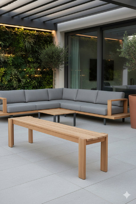 Modern European furniture - Natural Teak Outdoor Dining Bench - www.oroa.com
