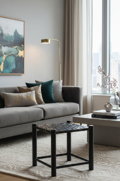 Green Woven Leather Stool | Novi Living Selby | Oroa.com