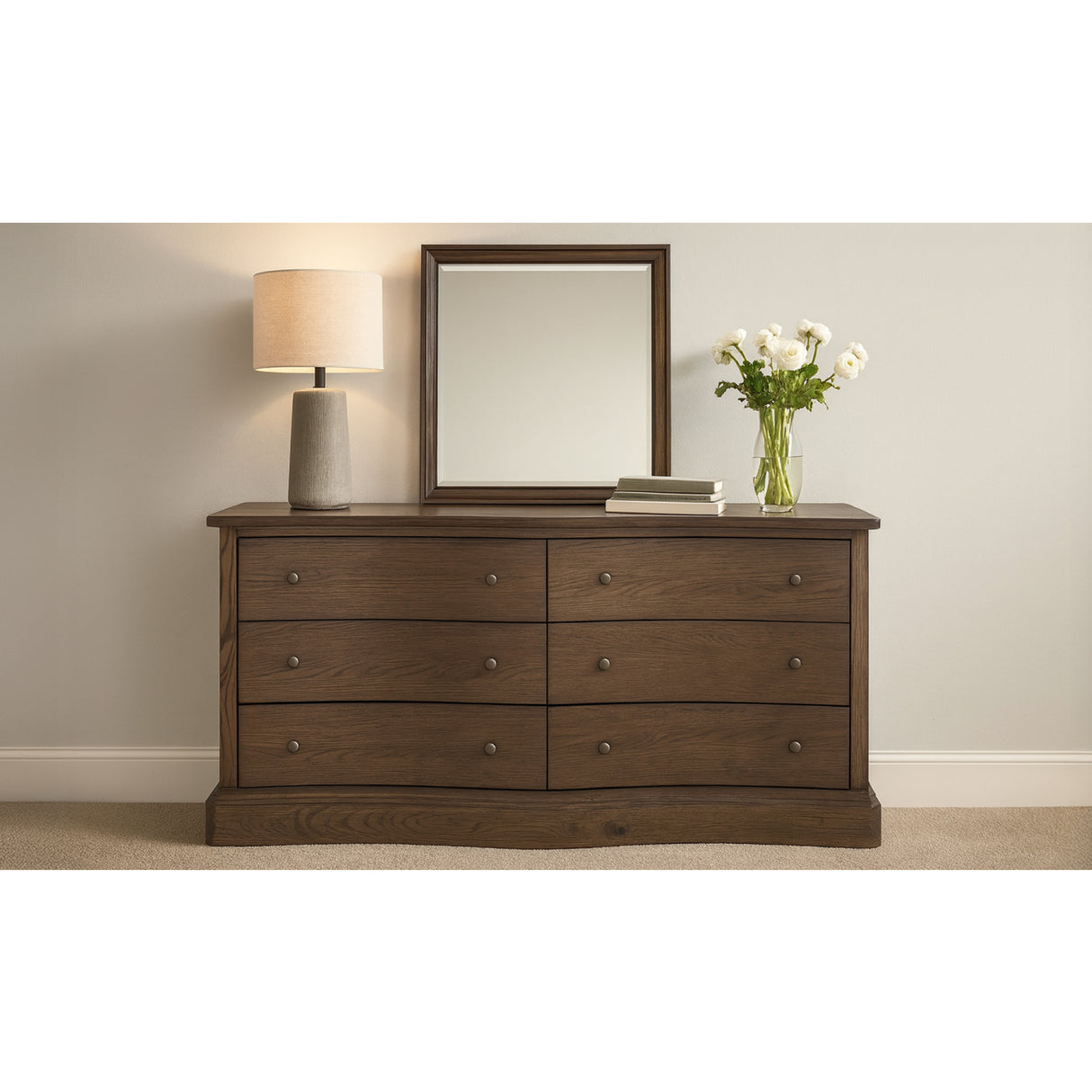 Modern European furniture - Solid Oak Curved 6-Drawer Dresser - www.oroa.com