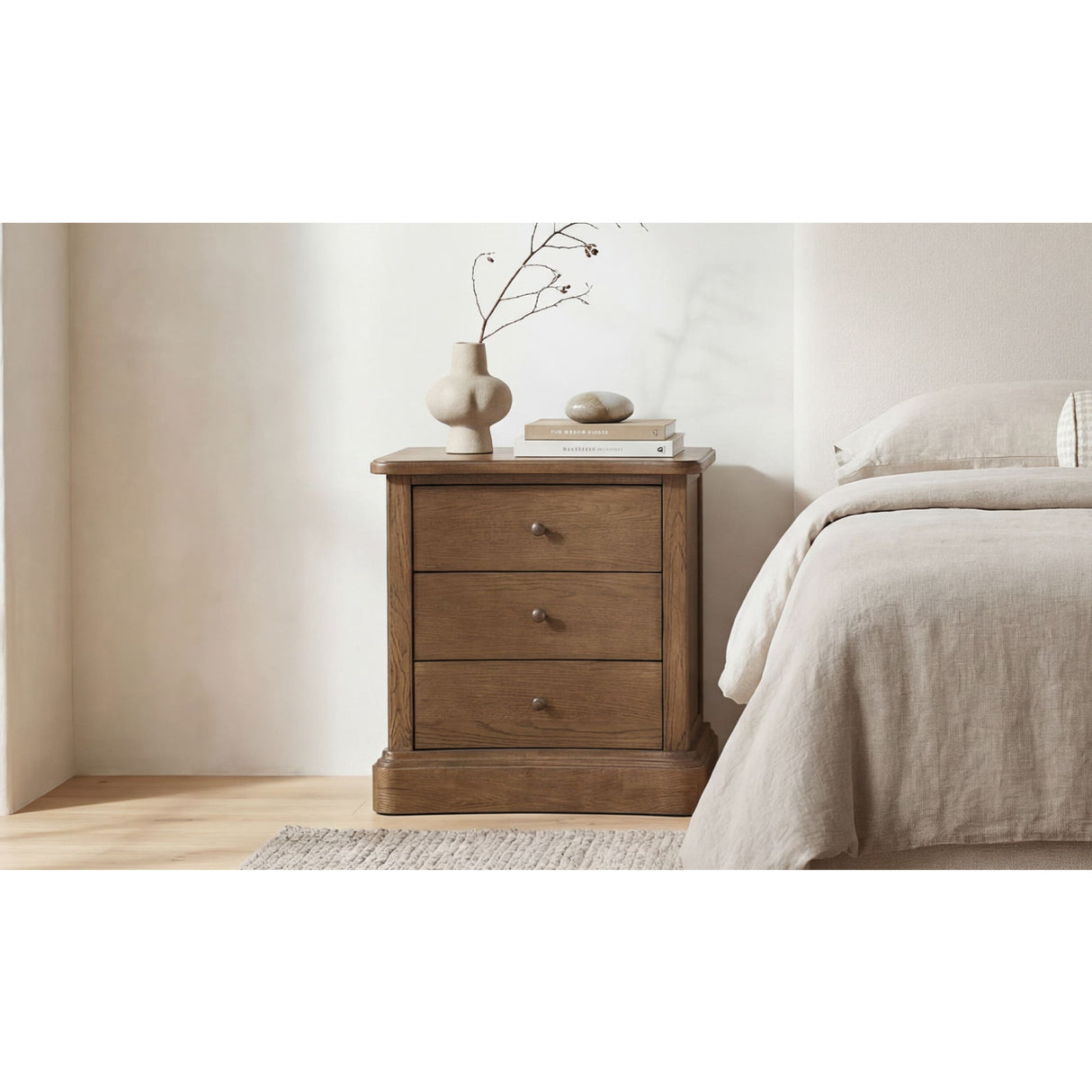 Modern European furniture - Solid Oak Curved 3-Drawer Nightstand - www.oroa.com