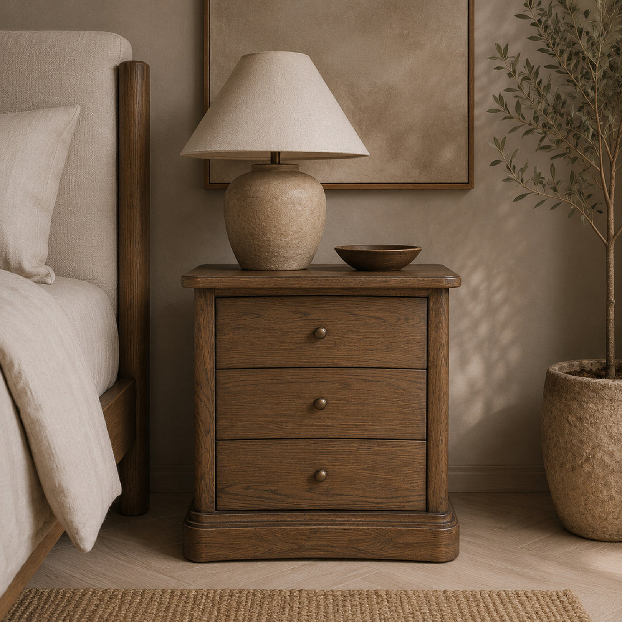 Modern European furniture - Solid Oak Curved 3-Drawer Nightstand - www.oroa.com