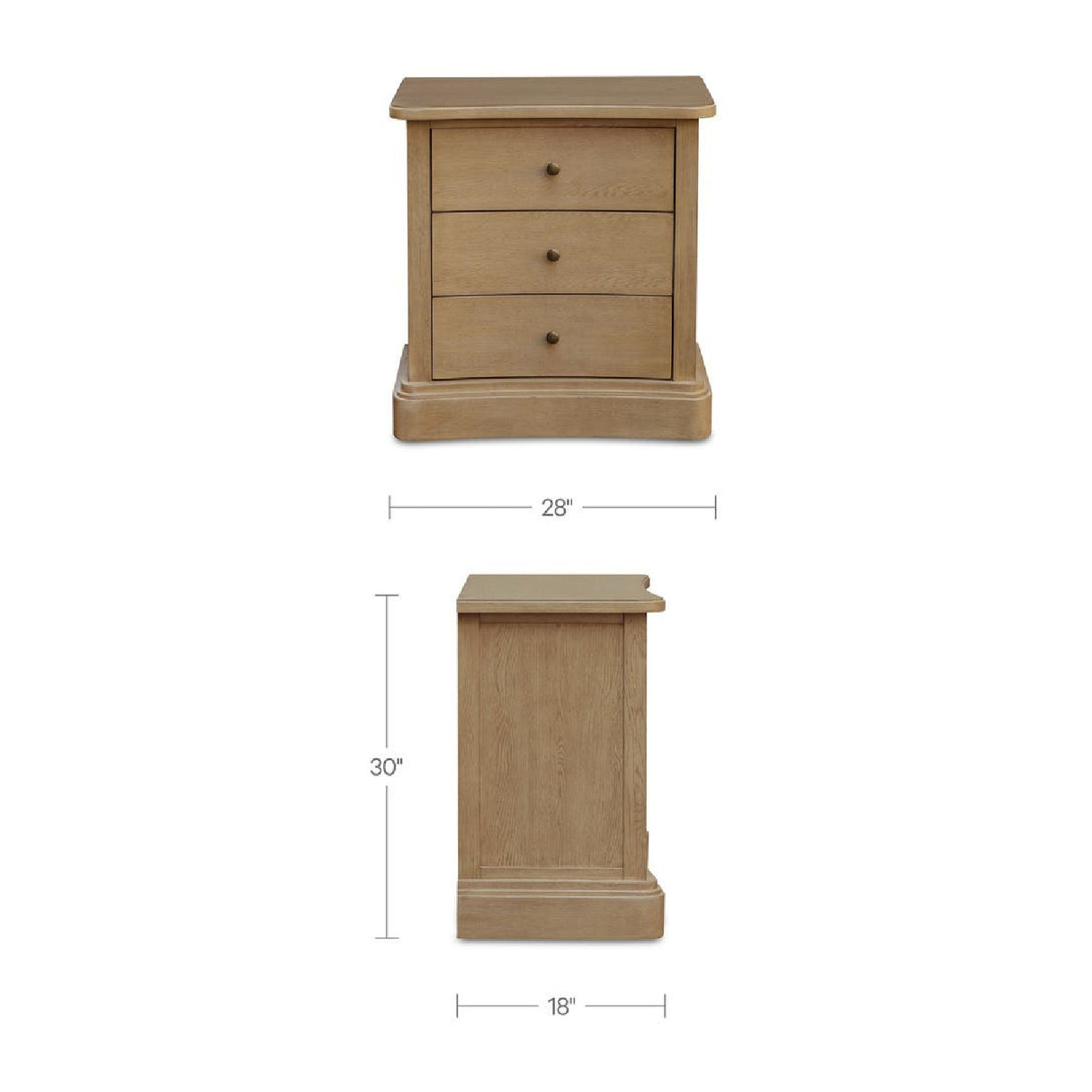 Modern European furniture - Solid Oak Curved 3-Drawer Nightstand - www.oroa.com