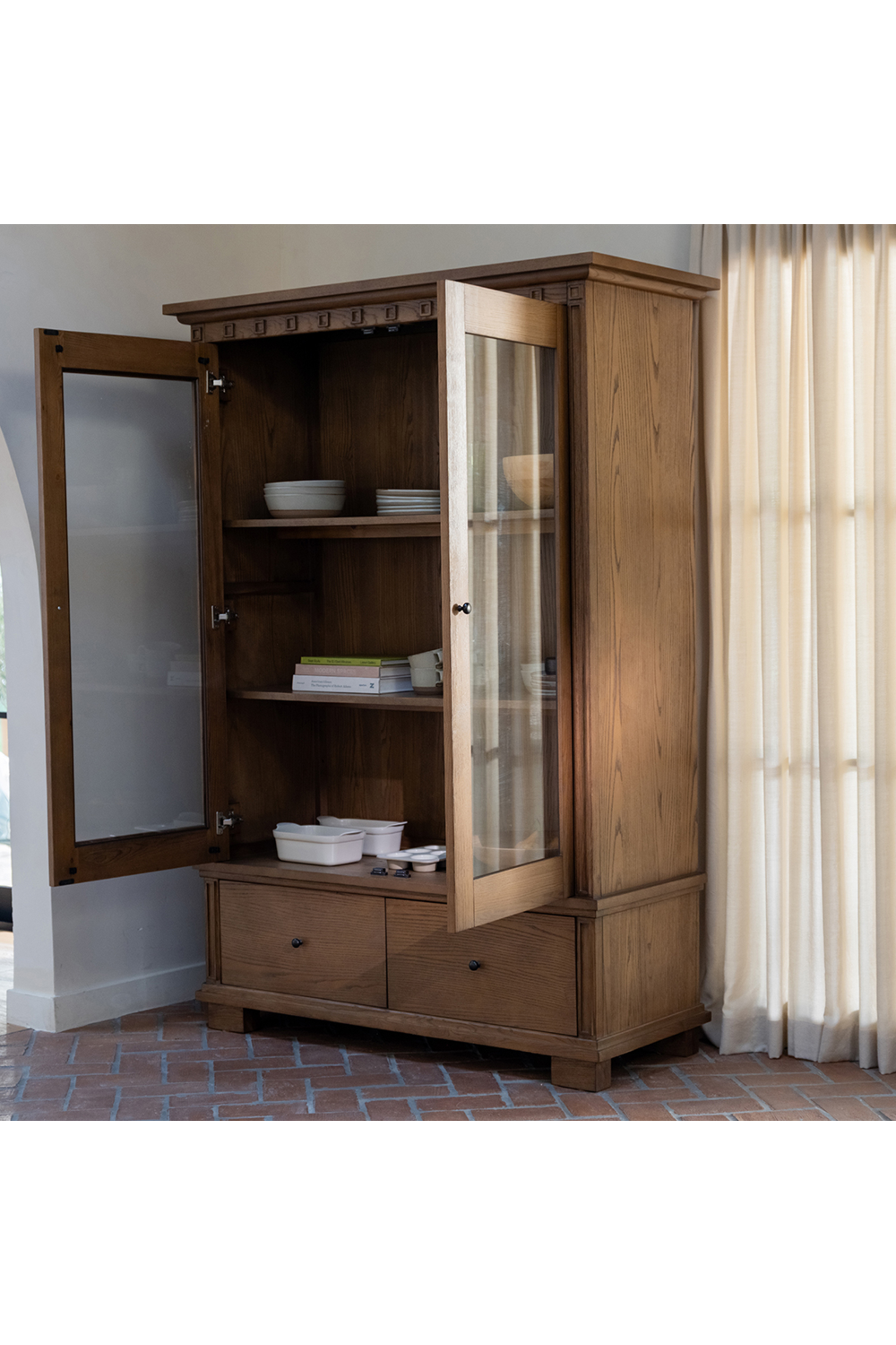 Brown Ash 2-Door Tall Cabinet | Novi Living Lillian | Oroa.com