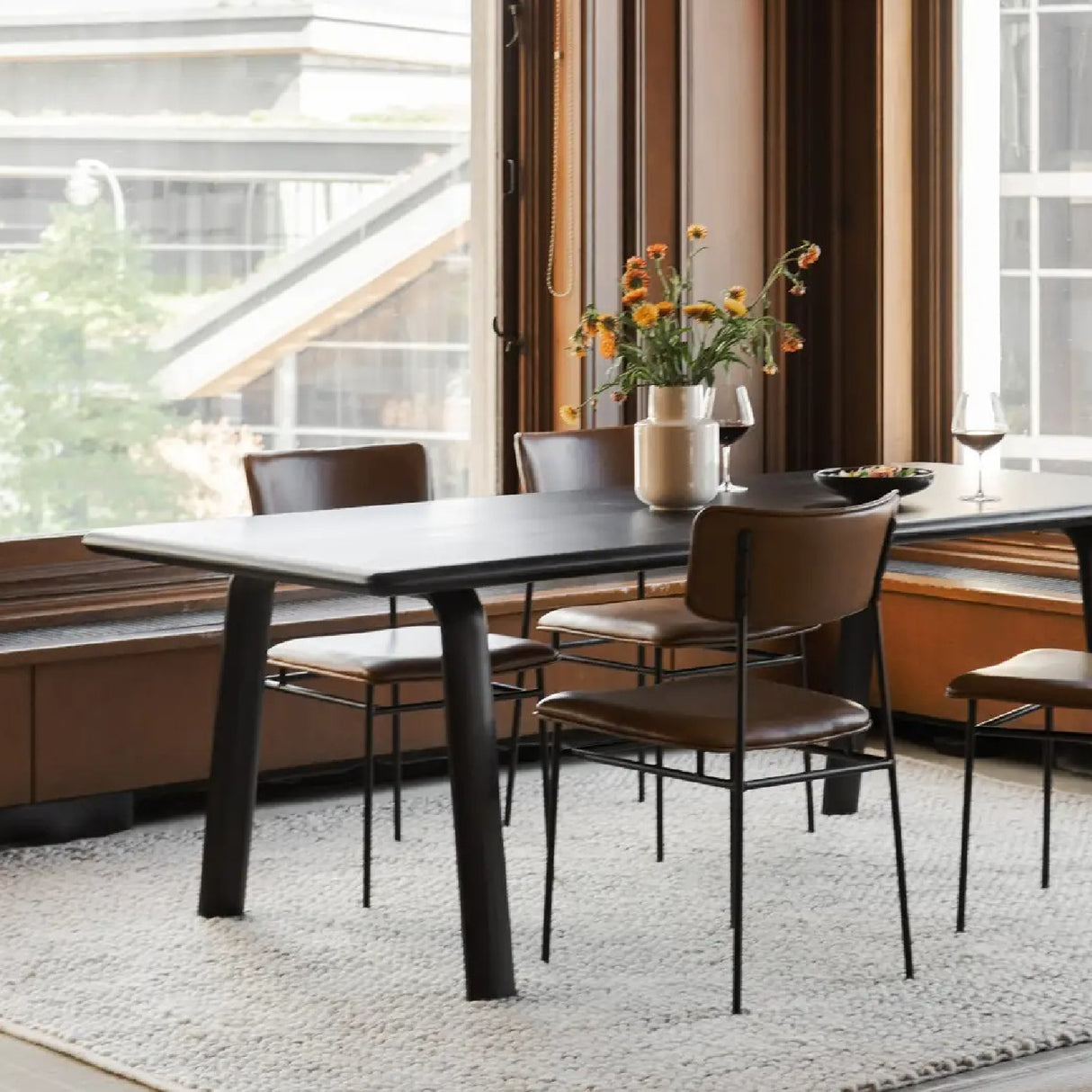 Modern European furniture - Iron-Framed Brown Leather Dining Chairs (2) - www.oroa.com