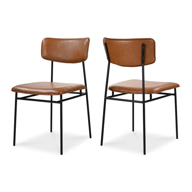 Modern European furniture - Iron-Framed Brown Leather Dining Chairs (2) - www.oroa.com