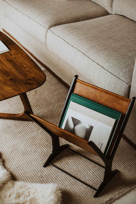 Modern European furniture - Leather & Metal Magazine Rack - www.oroa.com