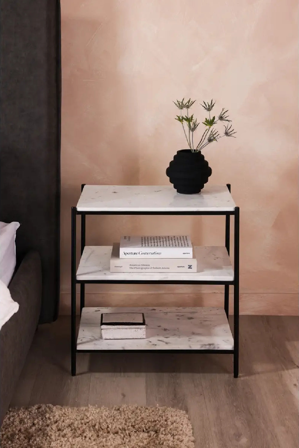 Modern European furniture - White Marble 3-Layer Nightstand - www.oroa.com