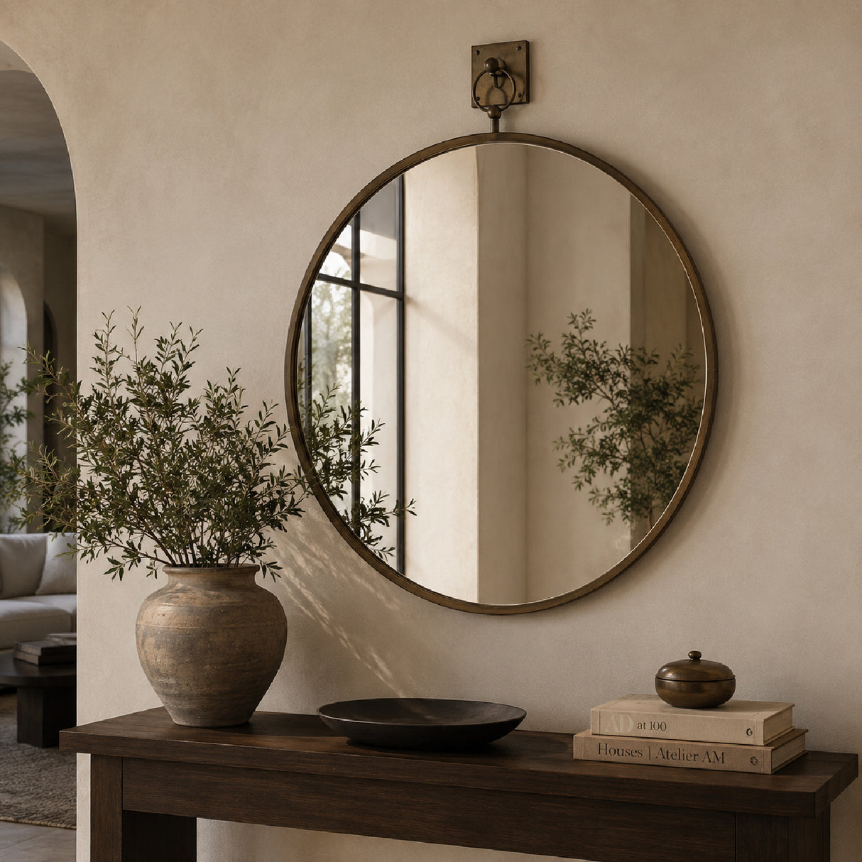 Modern European furniture - Aged Brass Round Mirror - www.oroa.com