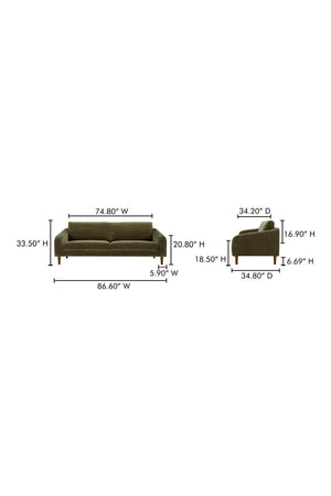 Wooden Leg 2-Seater Sofa | Novi Living Quinn | Oroa.com