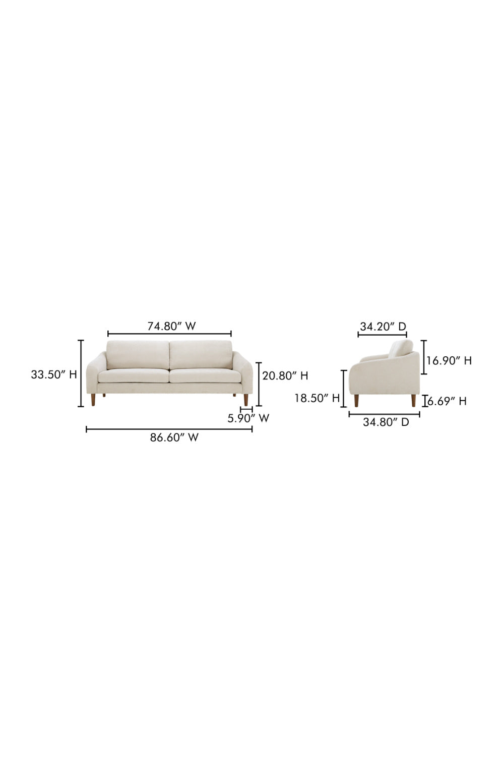 Wooden Leg 2-Seater Sofa | Novi Living Quinn | Oroa.com