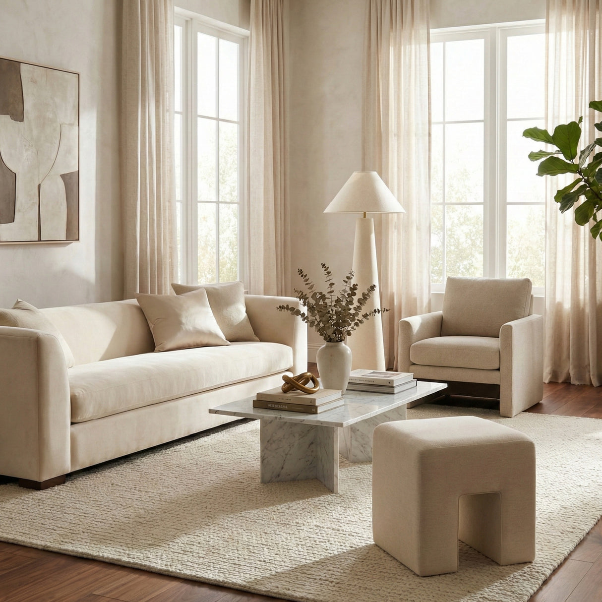 Linen Blend Square Stool | Novi Living Aidy | Oroa.com