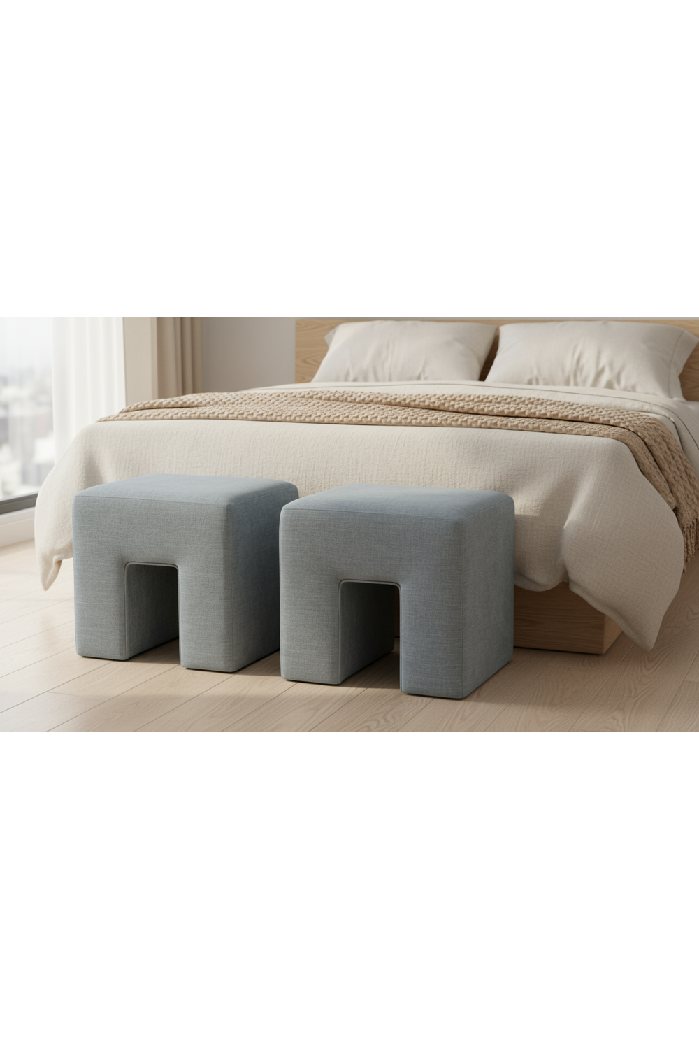 Linen Blend Square Stool | Novi Living Aidy | Oroa.com