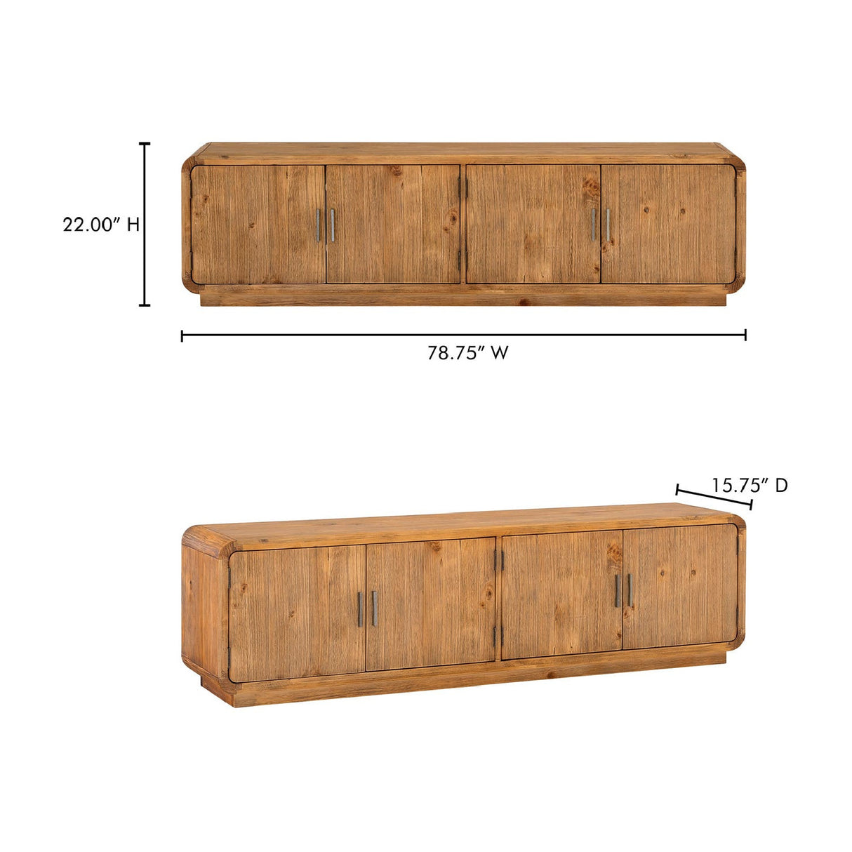 Rustic Pine 4-Door Media Cabinet | Novi Living Monterey | Oroa.com
