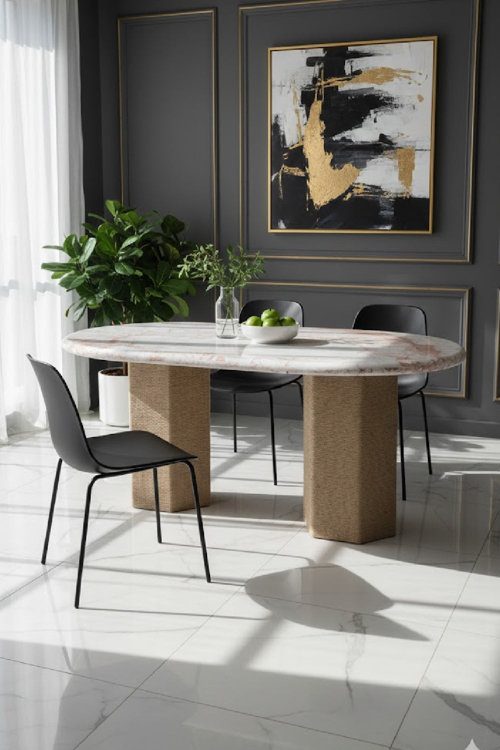 Jute-Wrapped Base Dining Table | Novi Living Sartoria