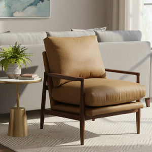   Modern European furniture - Walnut Framed Leather Accent Chair - www.oroa.com | Oroa.com