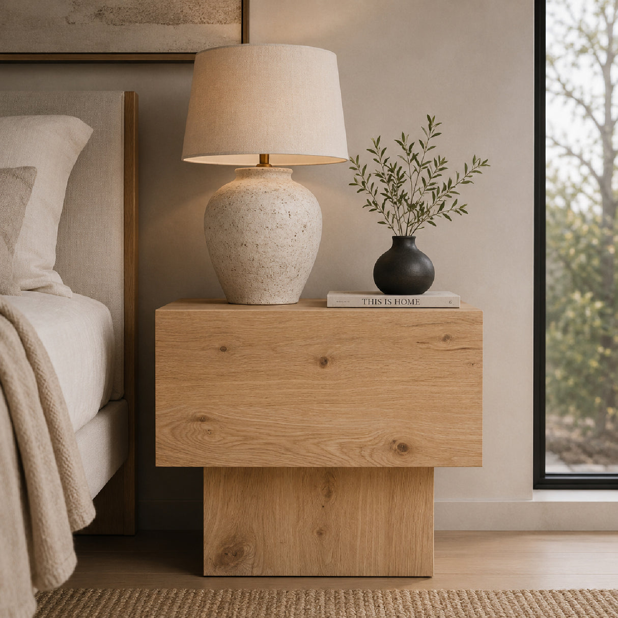 Natural Oak Block Nightstand | Novi Living Shawn