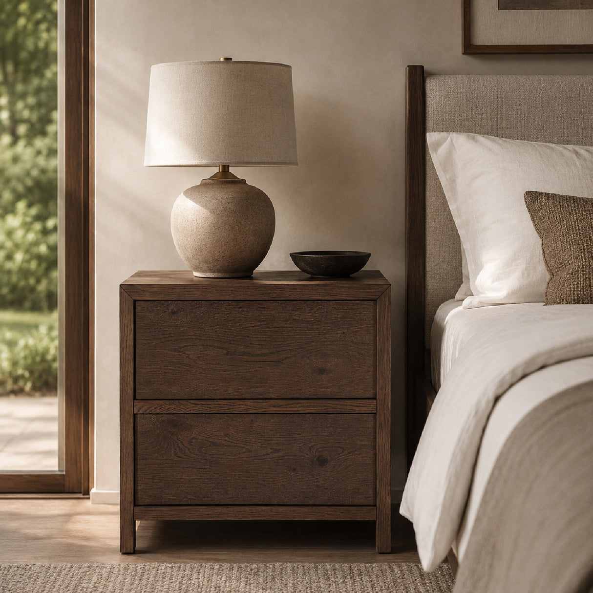 Brown Oak 2-Drawer Nightstand | Novi Living Jenson