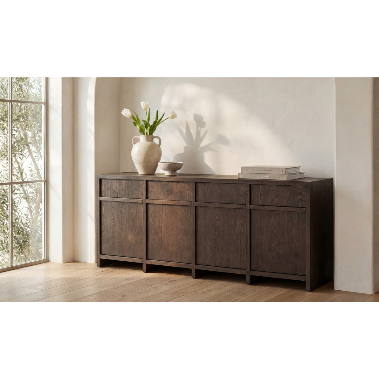 Brown Oak 4-Door Sideboard | Novi Living Jenson