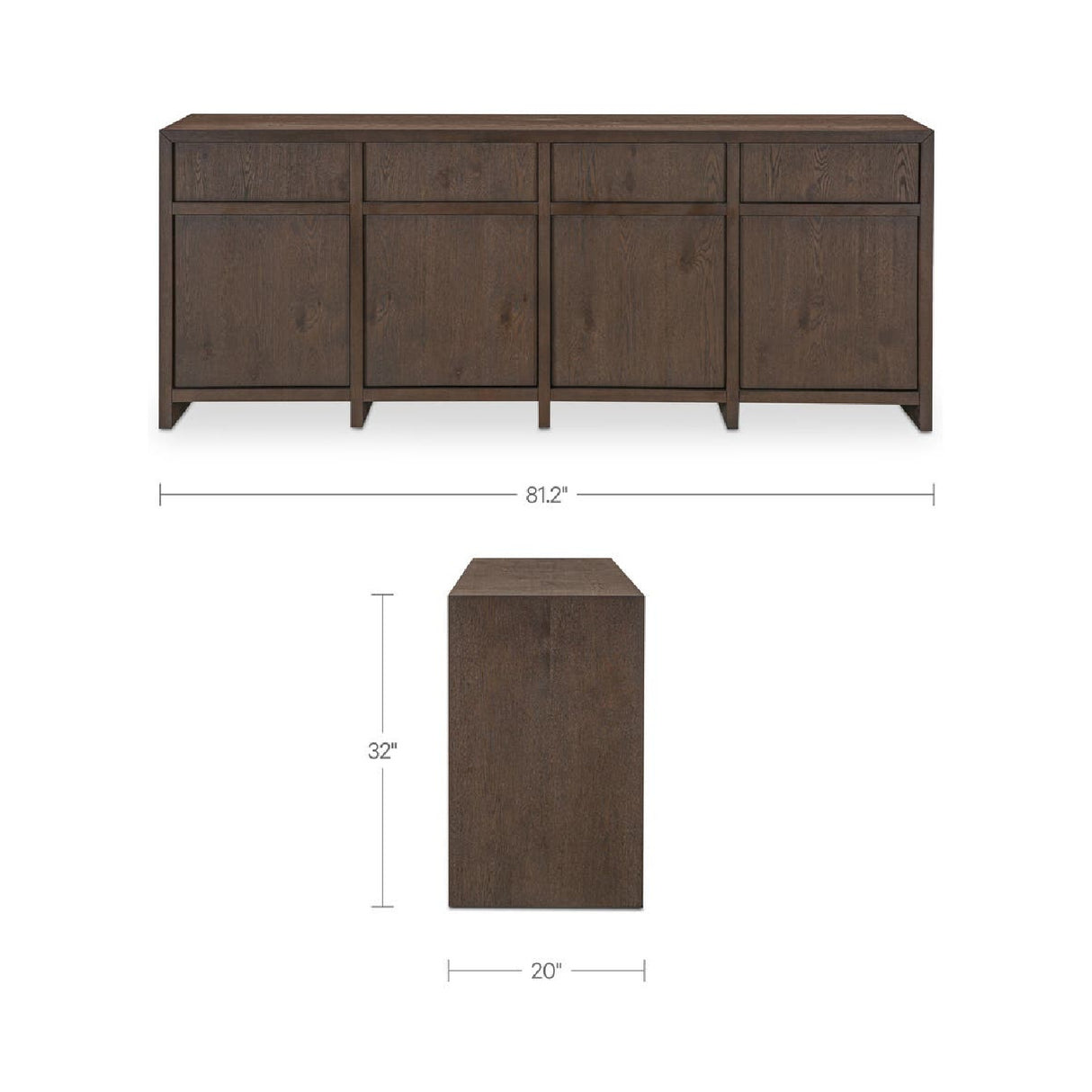 Brown Oak 4-Door Sideboard | Novi Living Jenson